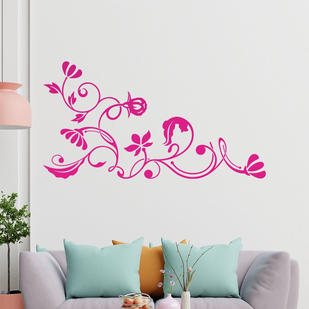 Eckeornament -Blüten - filigran Wandtattoo in 6 Größen - Wandaufkleber Wall Sticker - Dekoration, Küche, Wohnzimmer, Schlafzimmer, Badezimmer