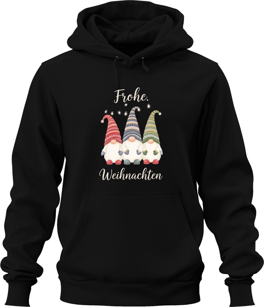 Frohe Weihnachten Weihnachtswichtel Gnom Lichterkette Wichtel Uni Hoodie Kapuzenpullover, Schwarz, 3XL