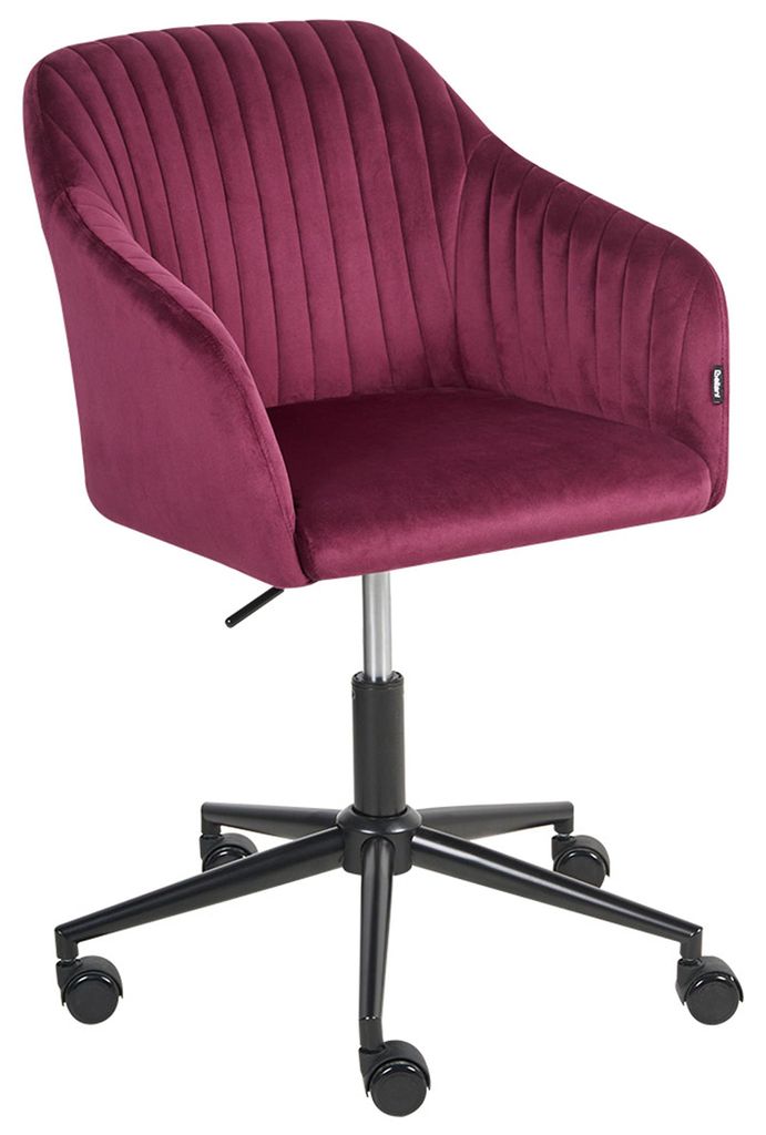 BELIANI Arbeitshocker Burgunderrot Samtstoff Modern Höhenverstellbar Drehbar Rollbar Bürostuhl Home-Office Büro Arbeitszimmer Ausstattung Sitzm...