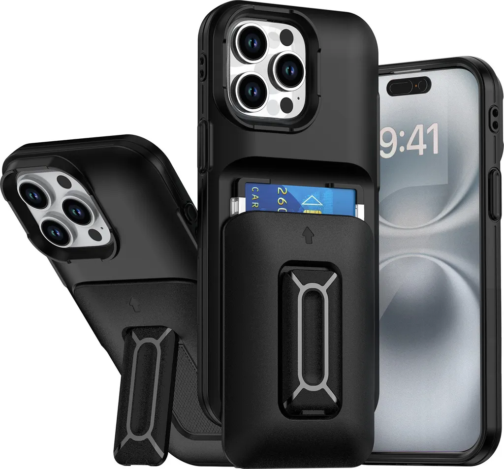 Custodia iPhone 15 Pro Max Portacarte TPU Nero con Supporto | Shop