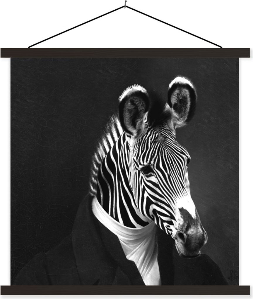 MuchoWow Textilposter Malerei - Zebra - Schwarz - Weiß 60x60 cm mit schwarzem Rahmen - Posteraufhänger