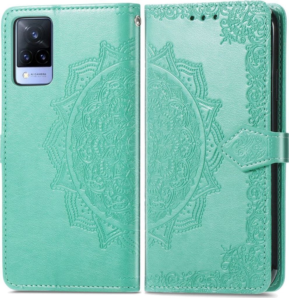 Mobigear Mandala Vivo V21 Hülle Klapphülle Geldbörse - Grün