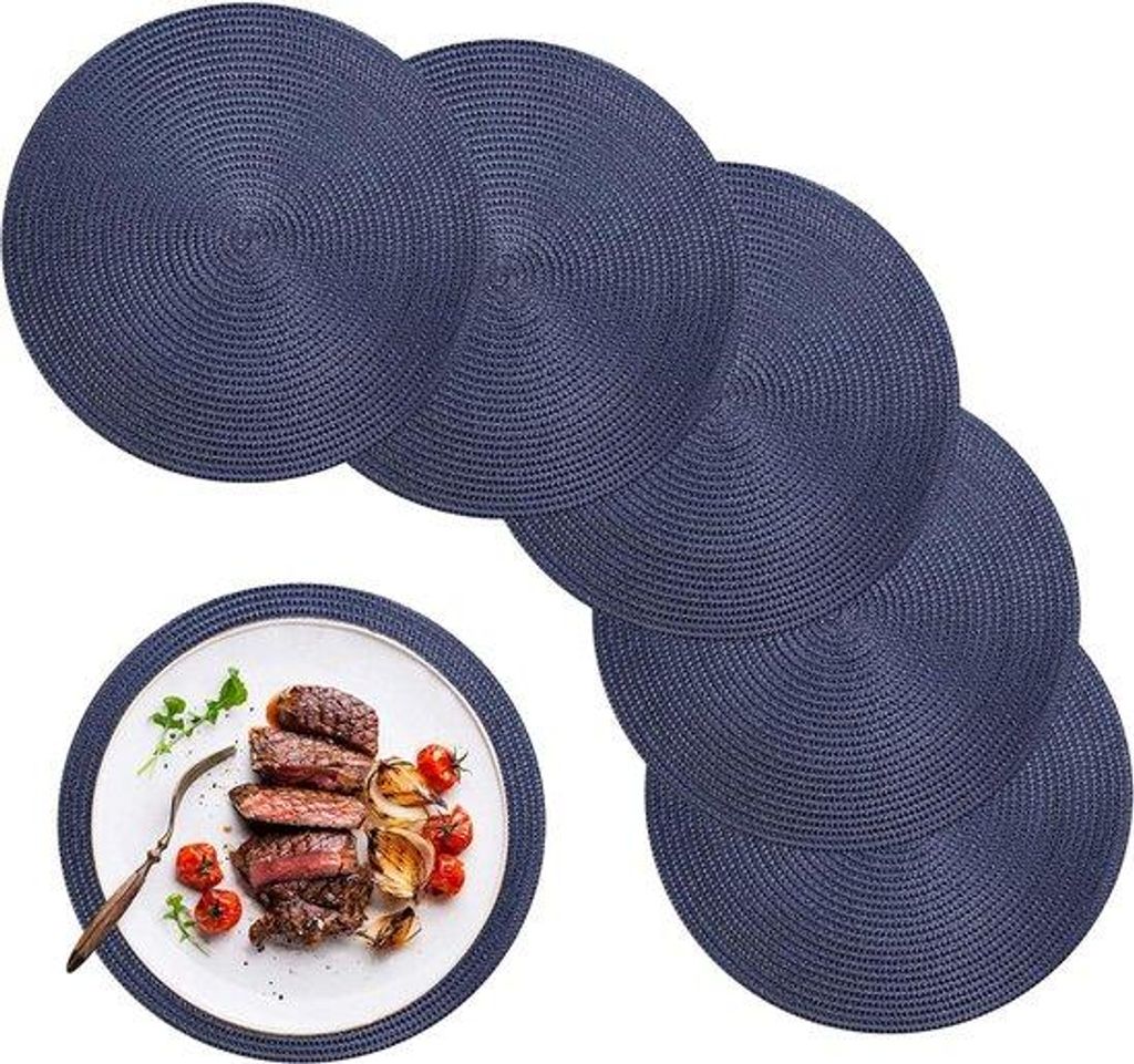 Blauwe ronde polypropyleen geweven hittebestendige wasbare placemats set van 6 für Küche, Esszimmer, zu Hause, Restaurant, Hotel, draußen, Party