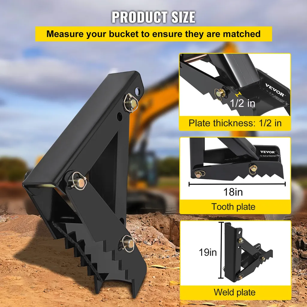 VEVOR pollice da 18 pollici per escavatore, spessore dei denti di 1/2 pollice, robusto pollice per escavatore, attacchi per pollice a saldare in acciaio nero con design a vite da 12 mm, pollice meccanico regolabile per escavatori/escavatori - 3