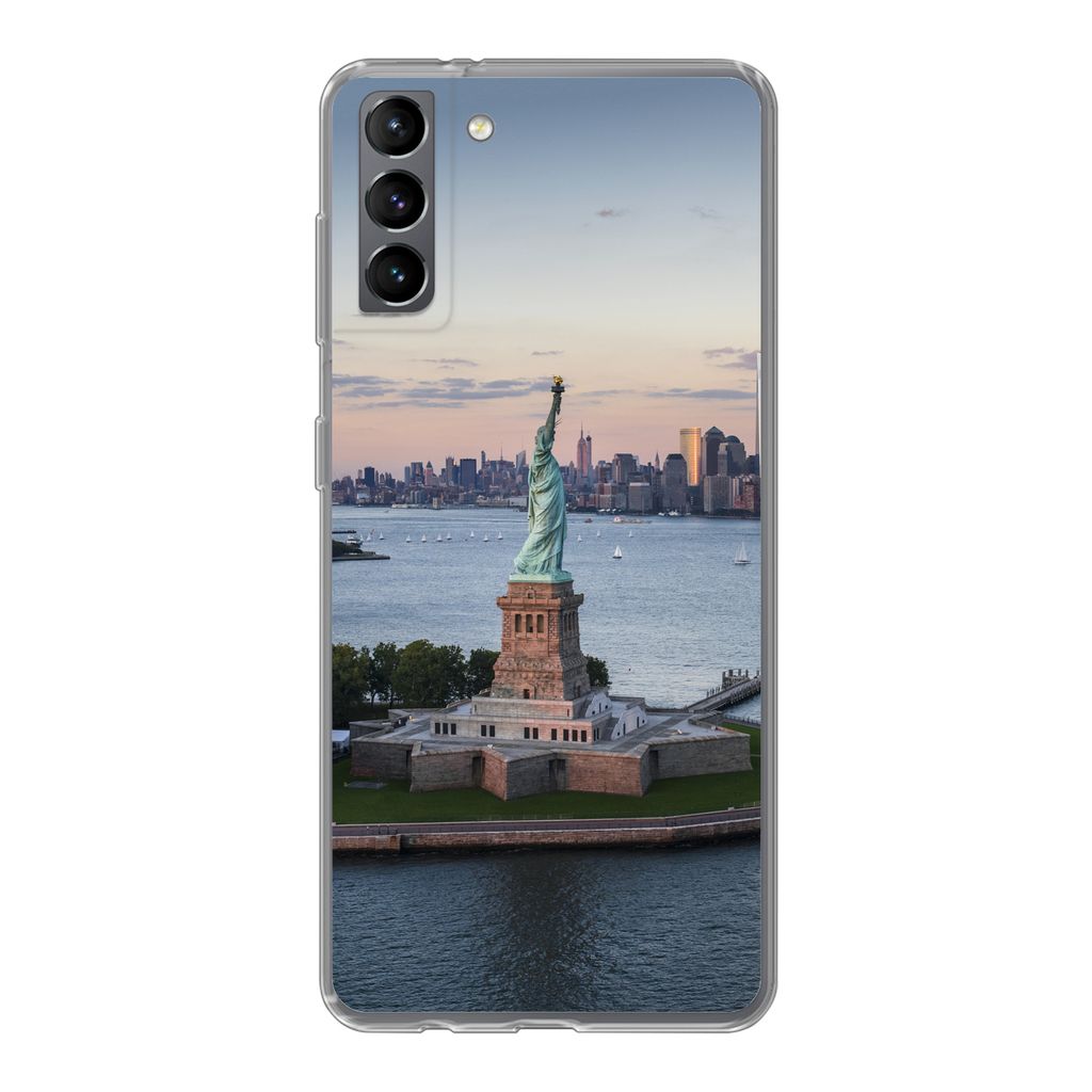 MuchoWow Handyhülle Schutzhülle Hülle für Samsung Galaxy S21 Plus New York - Freiheitsstatue - Skyline Silikon Softcase Handy Hülle - Handy-...