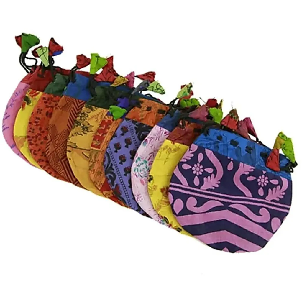 Pochon en Soie Vintage Multicolore 14x12 cm pour Bijoux - 10 Unités