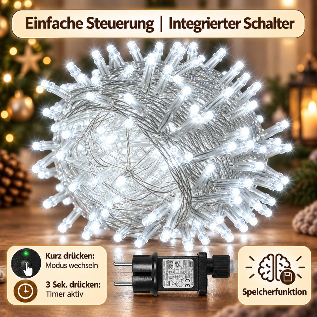 30M 300LEDs 8 Modi Lichterkette Strom, Timer, Merkfunktion