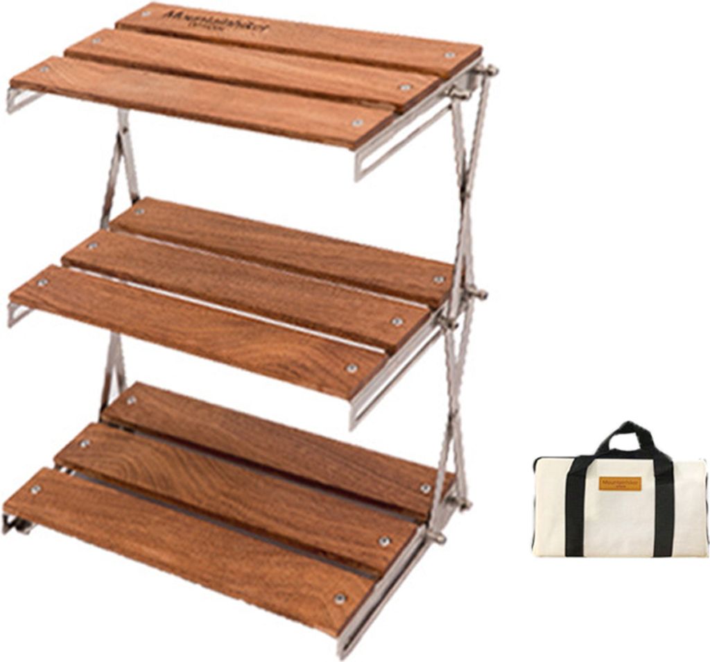 Outdoor Camping Cups Bowls Folding Storage Rack Wooden Dreistufige Aufbewahrungshalterung Picknick BBQ Geschirr Kochgeschirr Lagerregal Campingplat...
