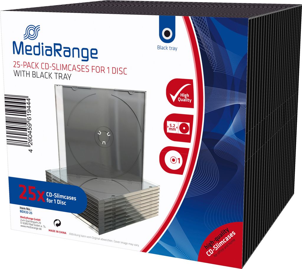 MediaRange CD-Slimcases f. 1 Disc m. schwarz Tray 25er-Pack Immagine del prodotto 