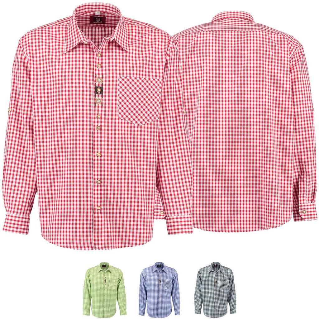 Trachtenhemd für Lederhosen Langarm Trachtenmode mit Blumen Produktbild 