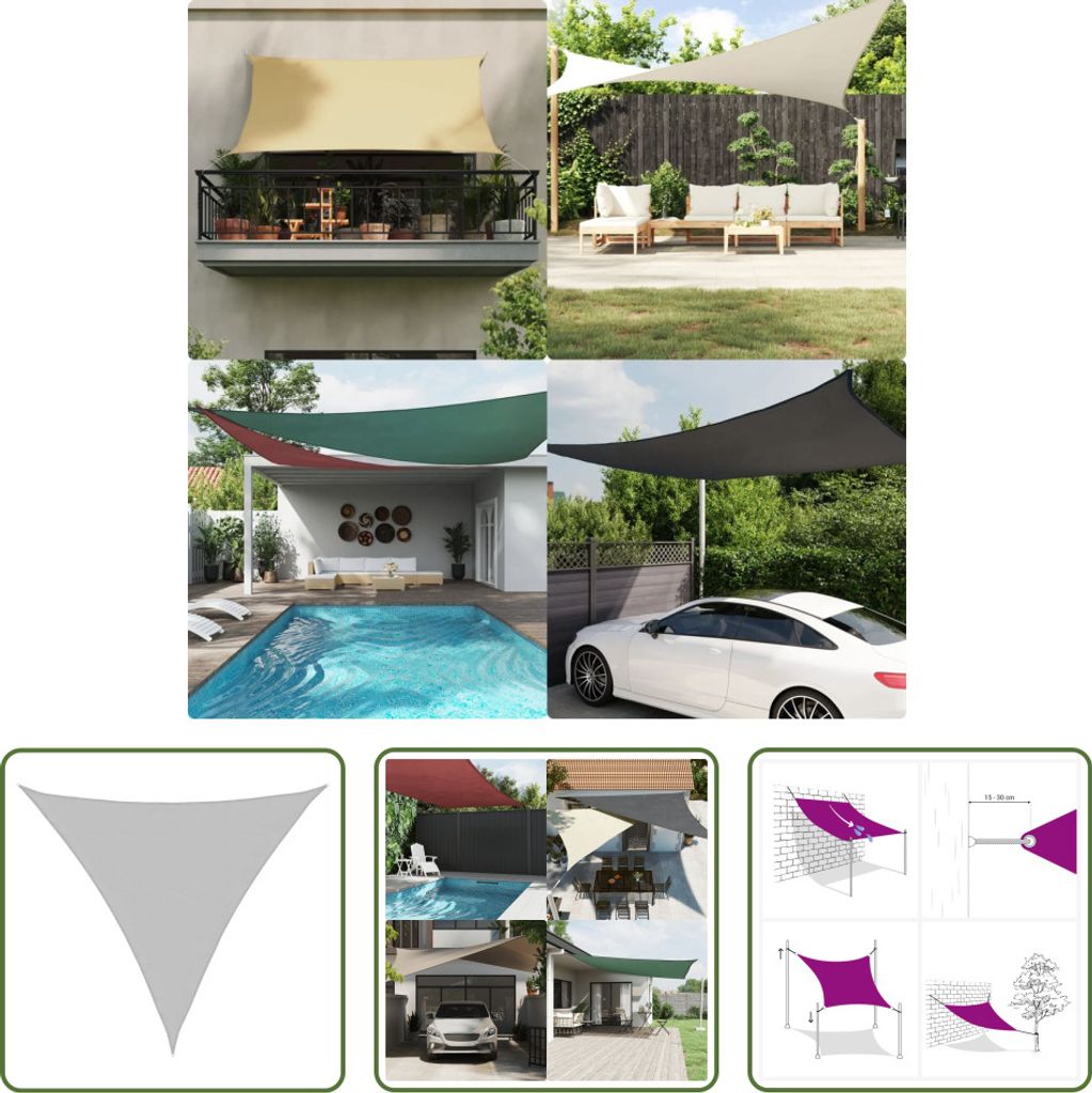 The Living Store Sonnensegel Hellgrau 3,6x3,6x3,6 m 100% Polyester Oxford