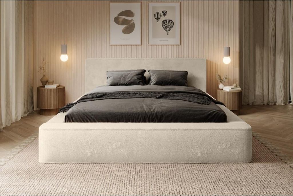 Lit coffre ORLANE – Beige Velours von Düne – 140x200 cm – Lattenrost anhebbar – Hochwertiges Design