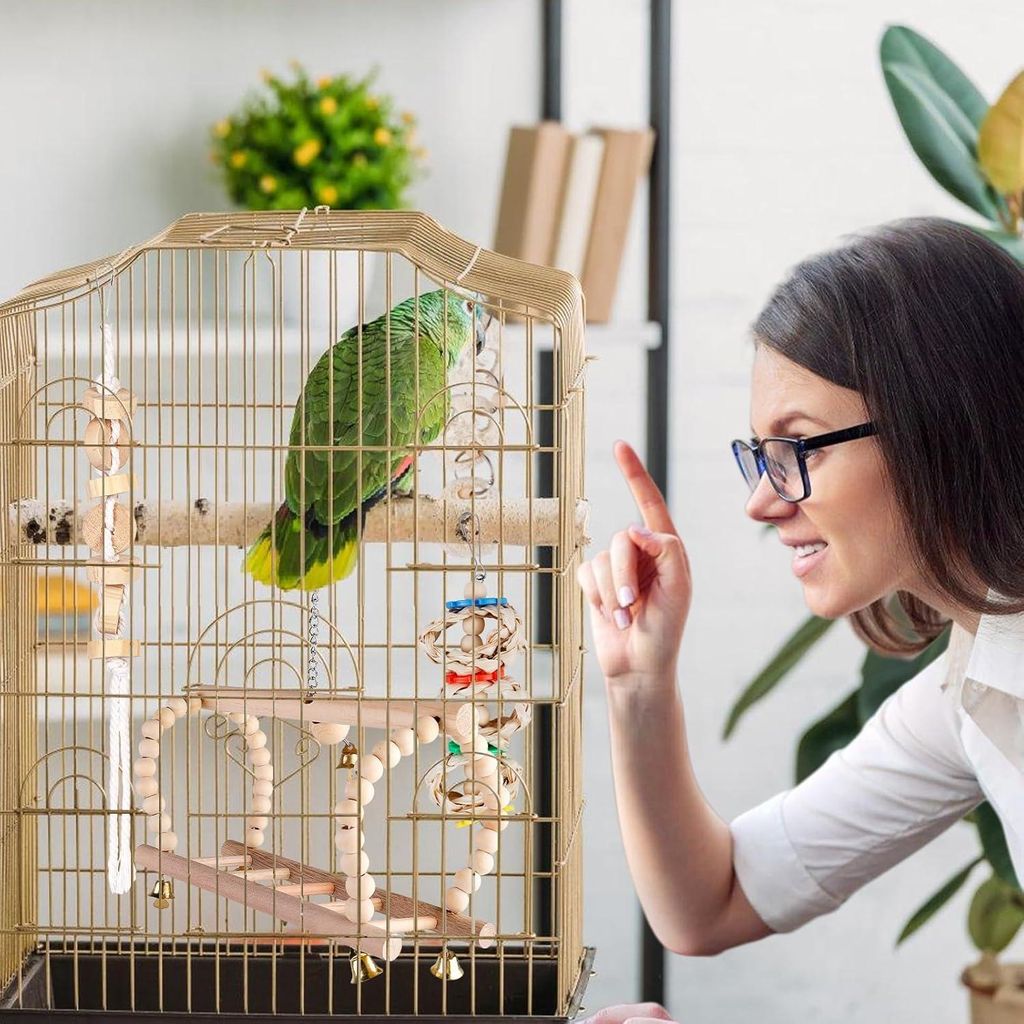 Papageienspielzeug: 7-teiliges Spielzeug für Vögel, Spielzeug für Wellensittiche, Holzsitzstange, Vogelstange, Vogelkäfig-Zubehör für Graupap...