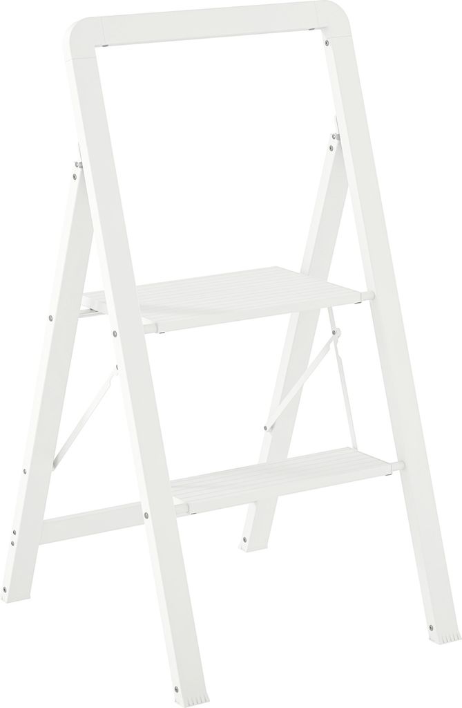 HOMCOM Trittleiter Stehleiter mit 2 Stufen Anti-Rutsch Klapptritt mit Griff bis 150 kg Belastbar Leichtbau Aluminum-Leiter 41,5 x 49,7 x 82,6 cm Weiß