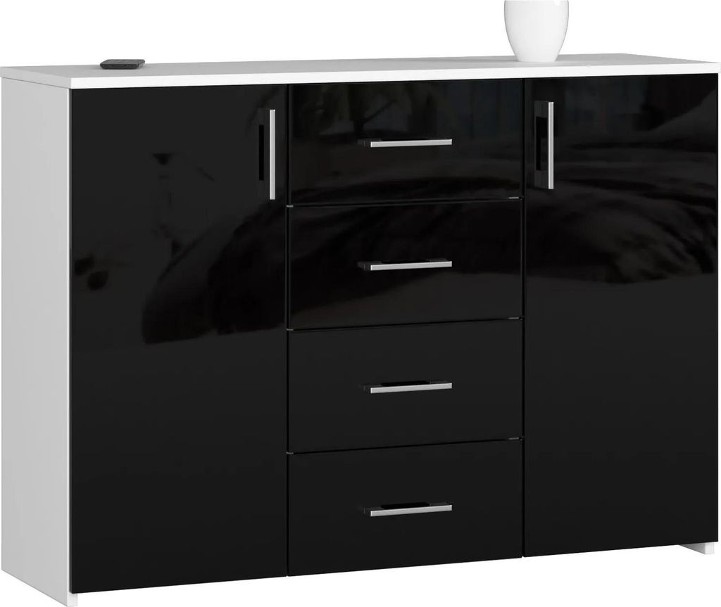 Elegante Kommode K45 mit Stauraum in Weiß oder Schwarz Hochglanz