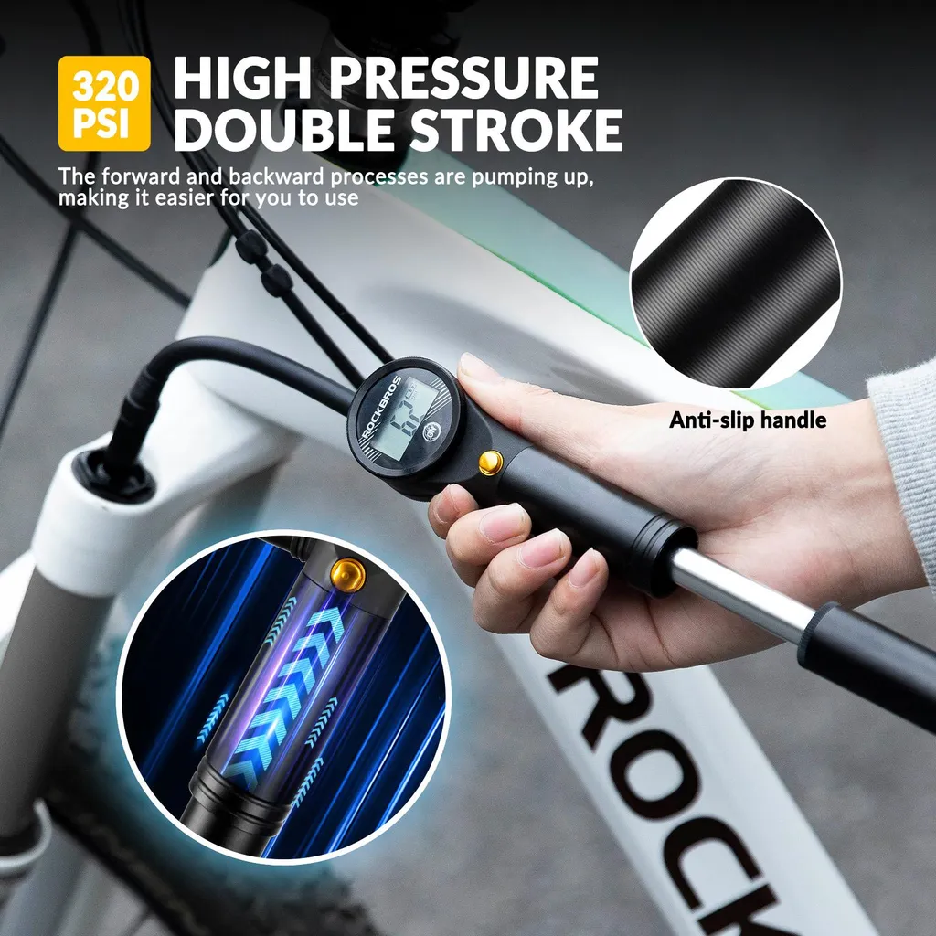 Mini pompe à vélo ROCKBROS 320PSI avec manomètre électronique - 3