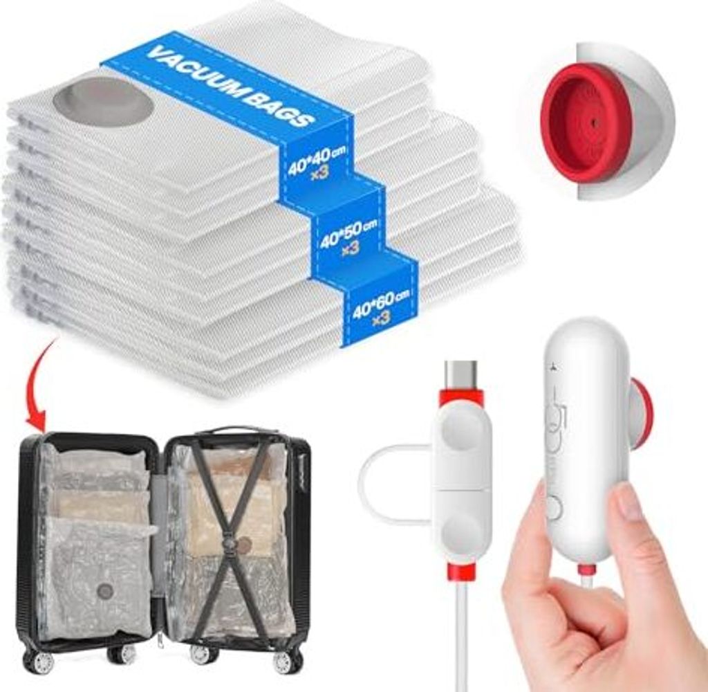 Vakuumbeutel für Kleidung mit USB-Elektropumpe, 9 Stück Produktbild 