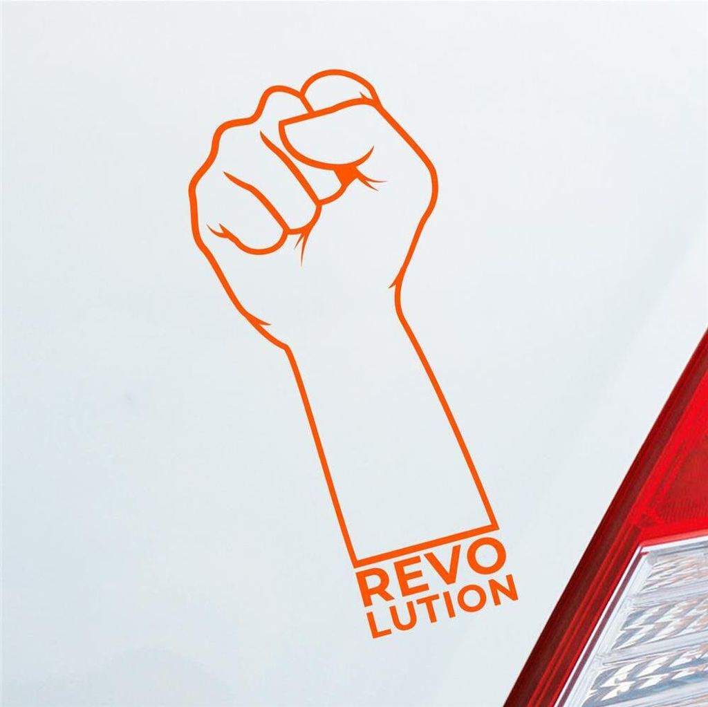 Auto Aufkleber Revolution Faust Fist Rebel Hand Veränderung Car 8x19 cm Orange Sticker Heckscheibenaufkleber