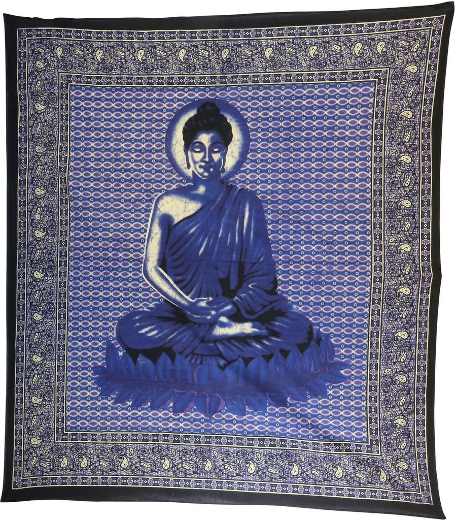 Tagesdecke - Wandtuch - Buddha - blau - 215x235cm