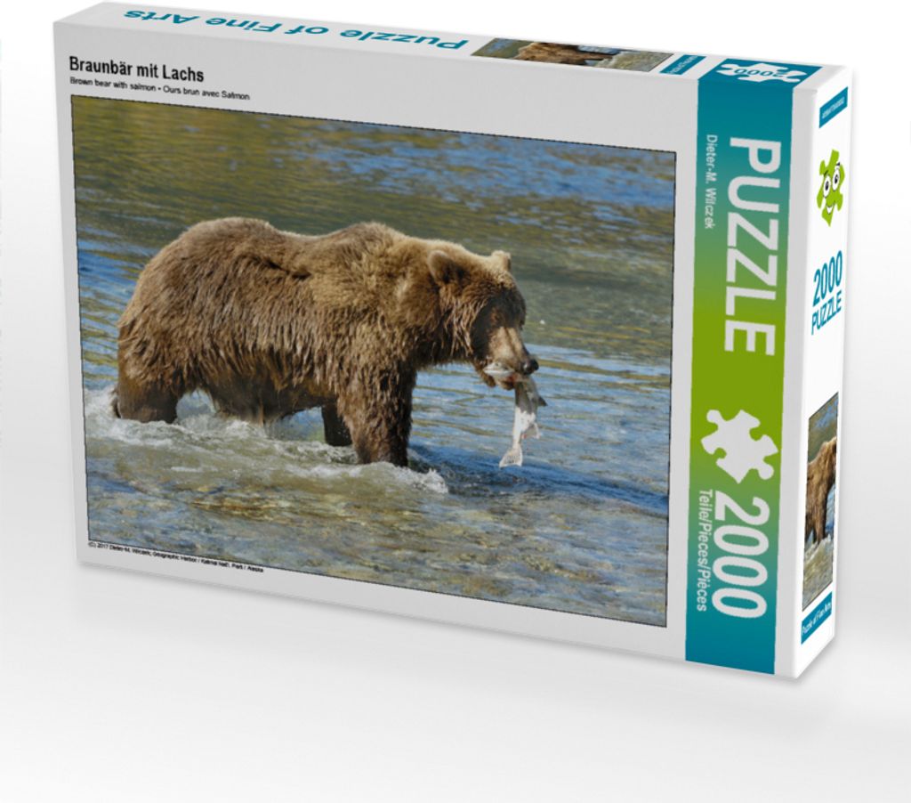 CALVENDO Puzzle Braunbär mit Lachs 2000 Teile Puzzle quer | 2000 Teile Lege-Größe 90x67cm Foto-Puzzle für glückliche Stunden