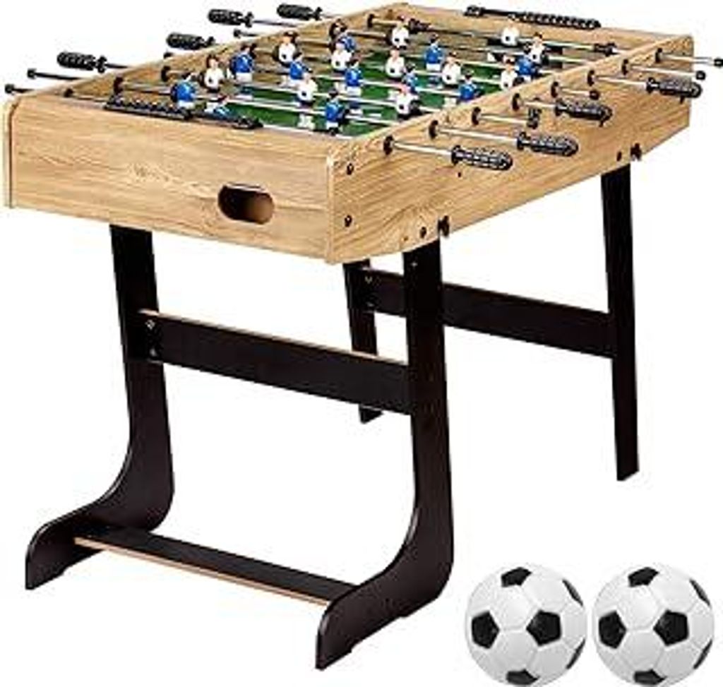 Tischfussball Belfast, klappbar, Farbvarianten: Schwarz/weiß/Holzdekor hell oder Dunkelbraun/Soccer, nahtlos hochgezogene Spielfeldecken, inkl. 2 ...