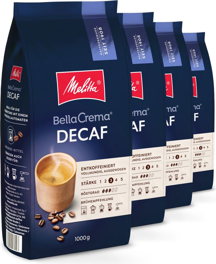 Melitta BellaCrema Decaf ganze Kaffee-Bohnen, für Kaffee-Vollautomaten, im Set