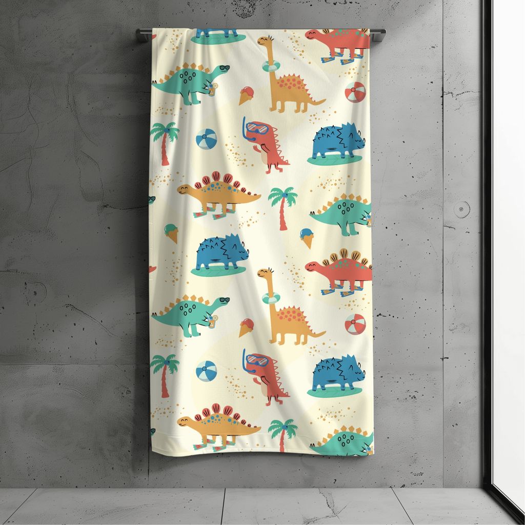 Badetuch, Strandtuch Kinder, Kollektion "FERNWEH", Dino 70x140 cm, Baumwolle & Mikrofaser Mix, Schnelltrocknend