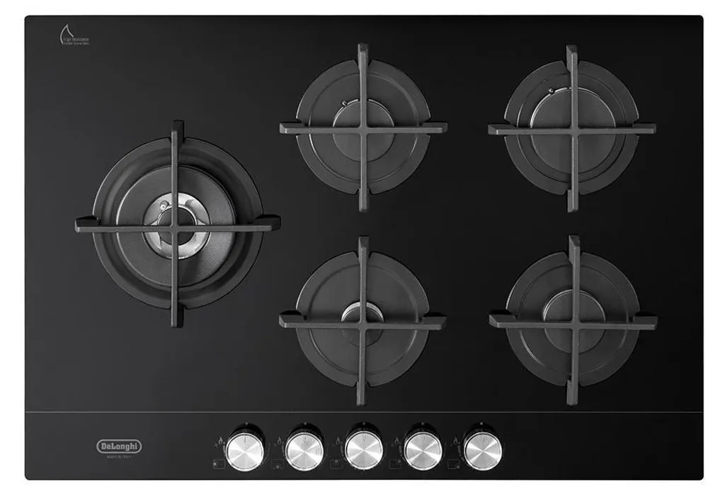Plaque Gaz 5 Zones De'Longhi NSL 575D NCM Design Vitre Noire de 75 cm