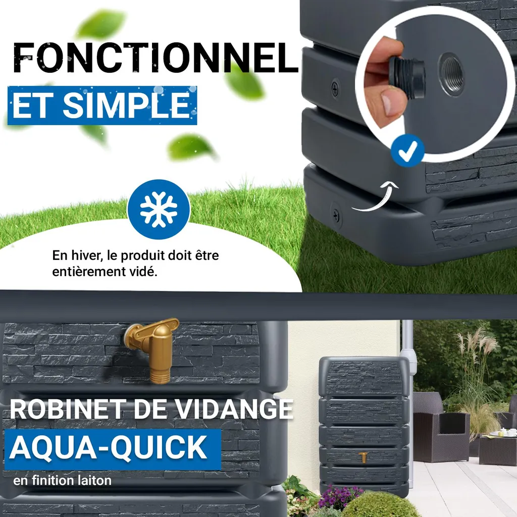 Cuve à eau murale 510L pour arrosage jardin 4rain graphite