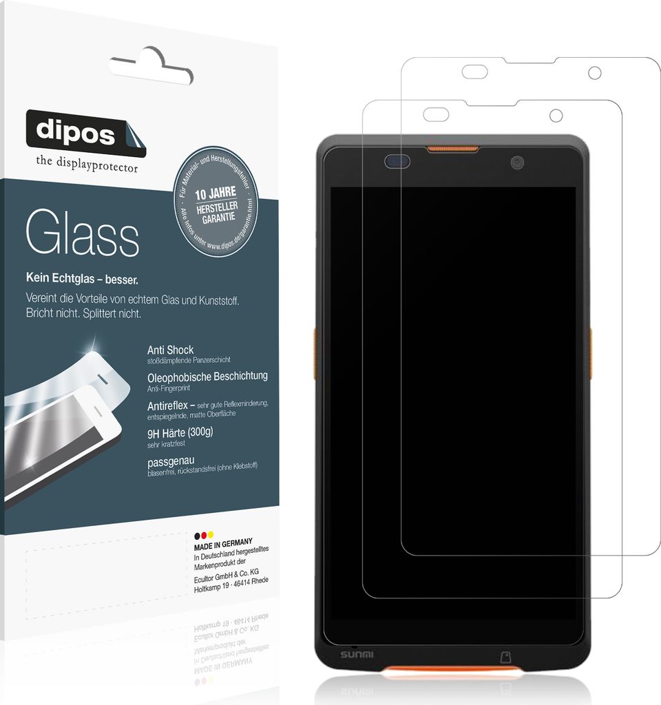 2x Schutzfolie für sunmi P2 Lite SE matt - Anti-Shock 9H Folie dipos Glass Kunststoffglas