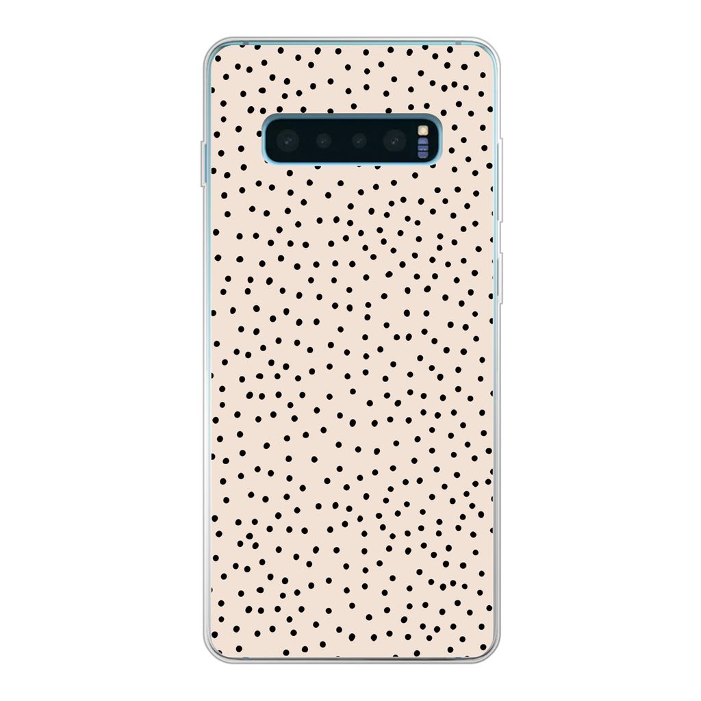 MuchoWow Handyhülle Schutzhülle Hülle für Samsung Galaxy S10 Lite Polka dot - Beige - Schwarz Silikon Softcase Handy Hülle - Schutz