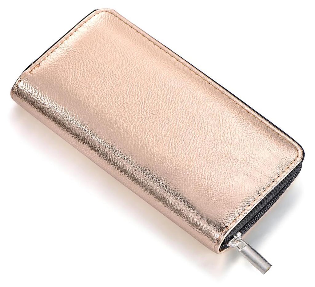 Damen Geldbörse weich im Metallic-Look mit Reißverschluss in Roségold