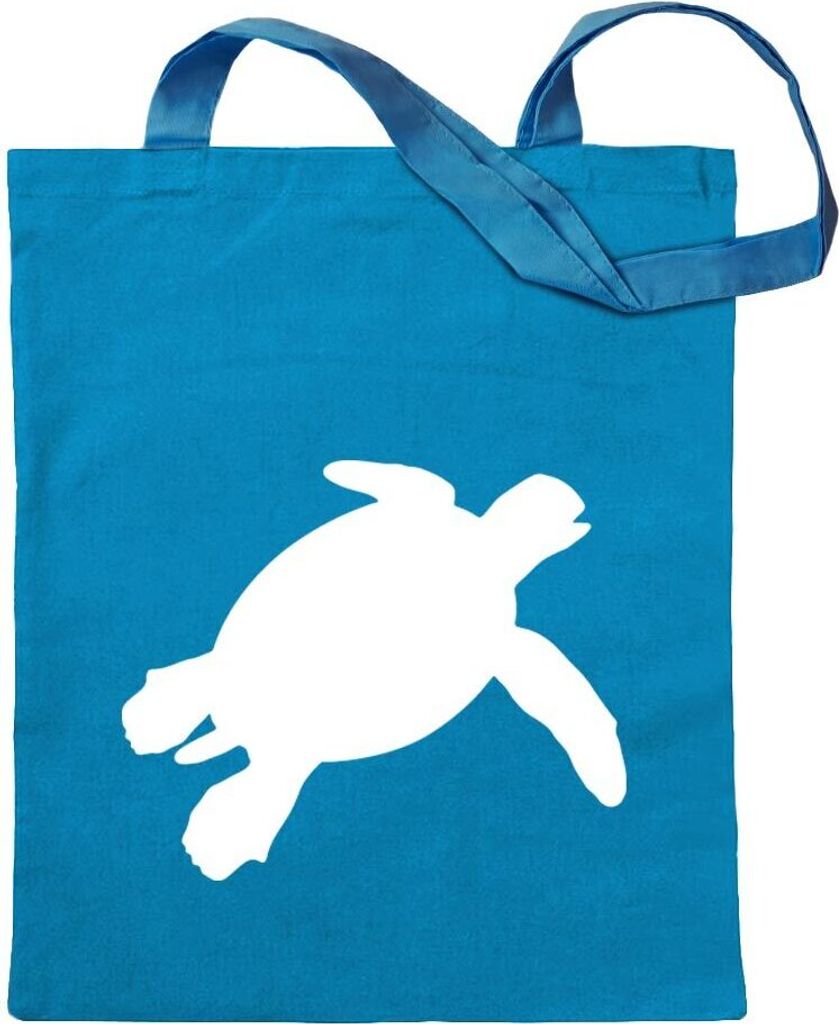 Kiwistar - Baumwolltasche - hellblau - Schildkröte Silhouette - Tragetasche Stoffbeutel Umhängetasche langer Henkel