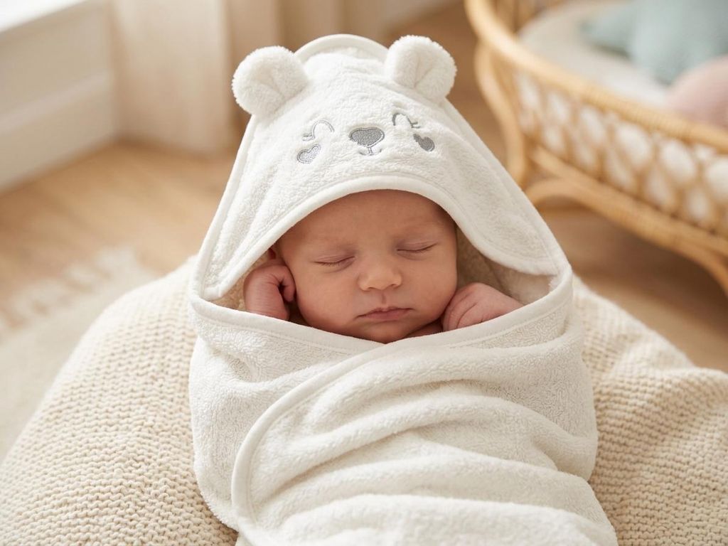 Kinderhandtuch mit Kapuze NUBI 75x75, weiß Produktbild  KI-generiertes Bild