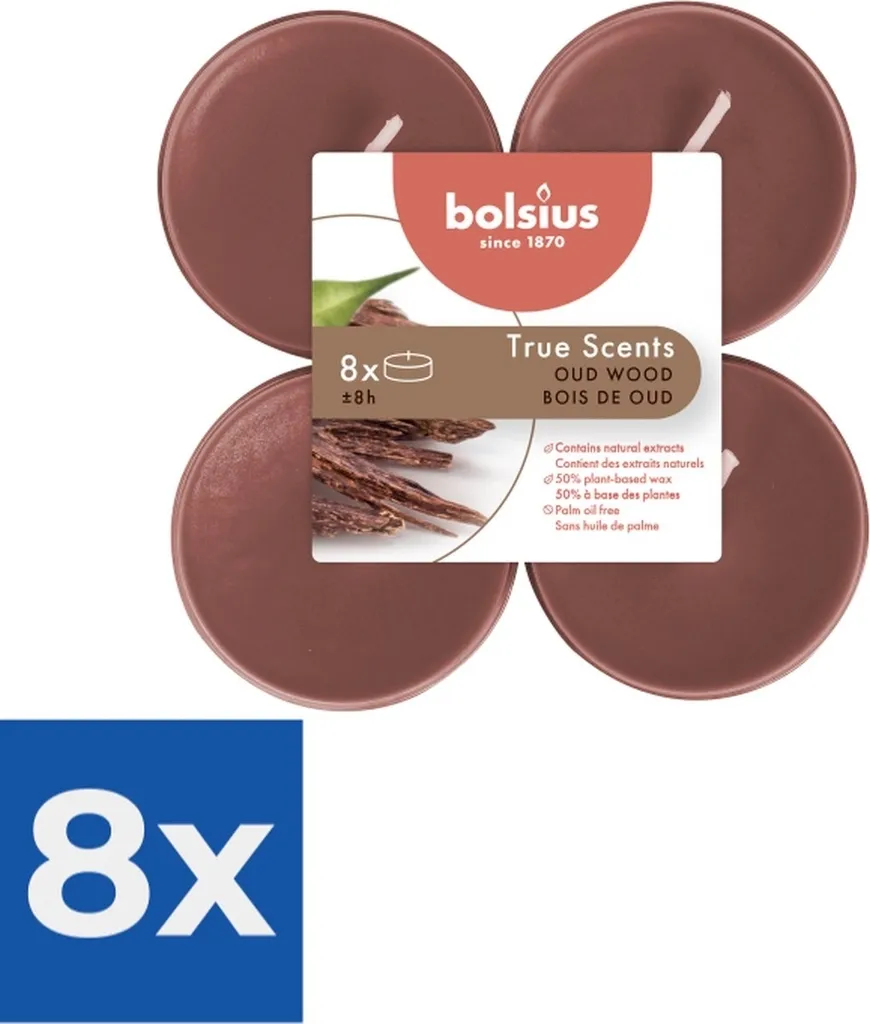 Bolsius True Scents Oud Wood - 8 Maxi Bougies à Chauffe-Plat Parfumées