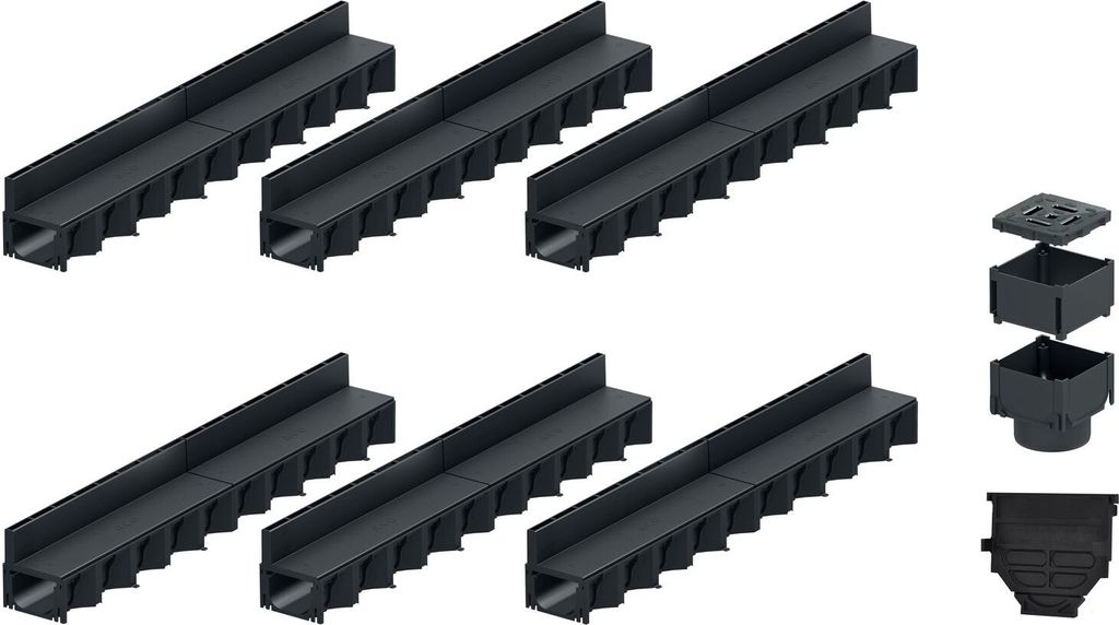 6x1m ACO Hexaline 2.0 Entwässerungsrinne Schlitzaufsatz Kunststoff + Revisionselement + Stirnwand Bodenrinne Terrassenrinne