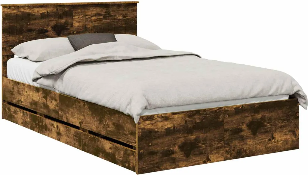 Grand lit 1 place 120x200 chêne fumé pour chambre adulte ou ado