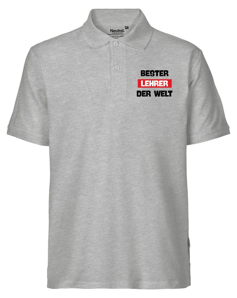 Huuraa Herren Polo Shirt Bester Lehrer der Welt 3XL Sport Grey Bio Baumwolle Fairtrade Poloshirt Geschenkidee
