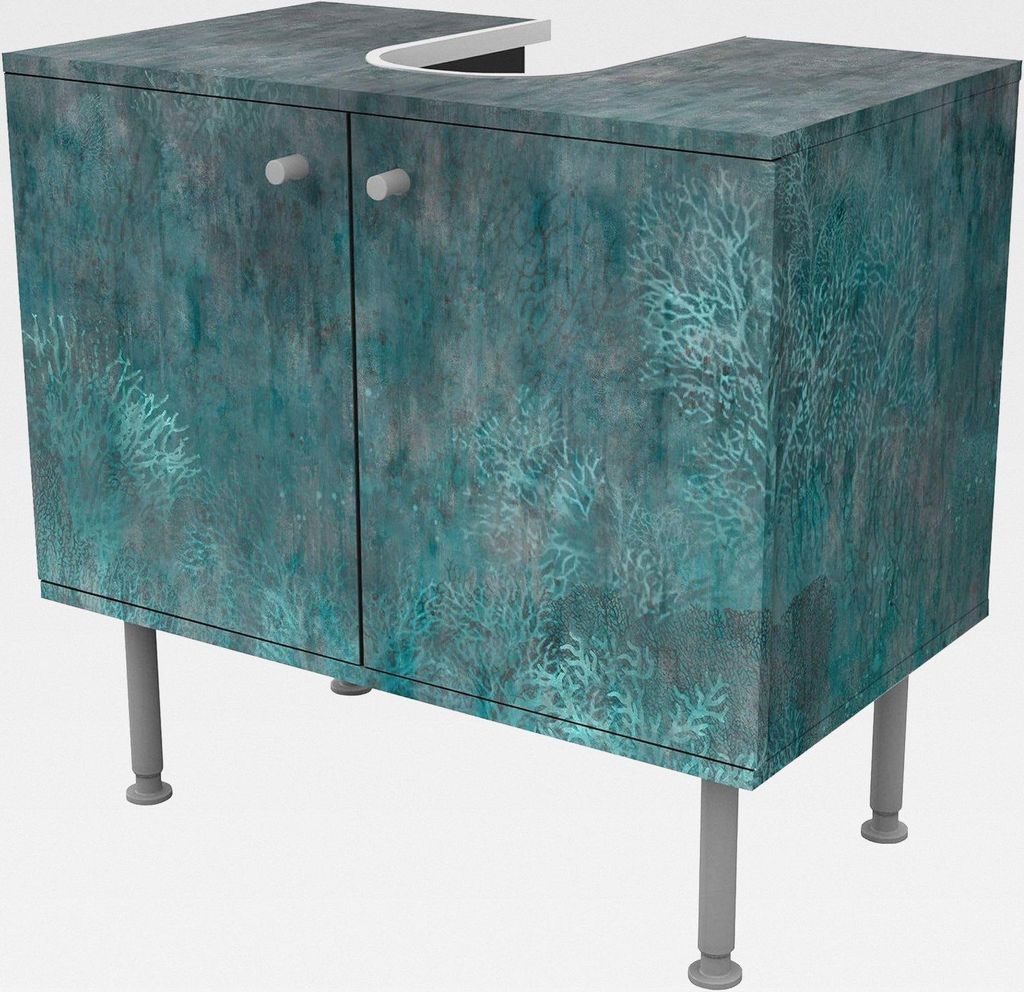 Waschbeckenunterschrank 2 Türen Natur höhenverstellbar mit Füßen - 60er Breite - Unterwasser Shabby Unterschrank blau Bad Gäste WC Möbel mit ...