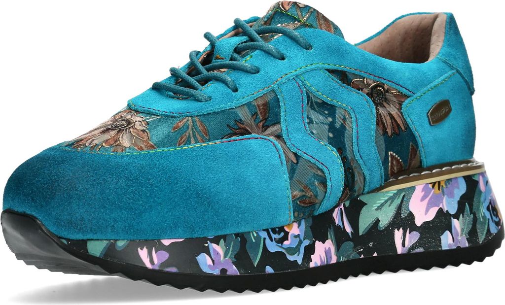 Laura Vita Damen Sneaker mit Plateausohle und Blumenmuster Delphine 01, Größe:37 EU, Farbe:Blau