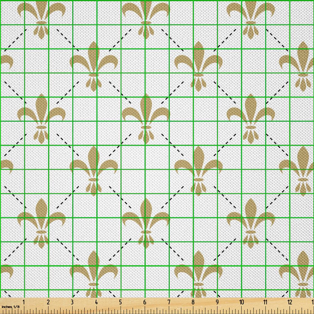 ABAKUHAUS Fleur De Lis Satin Stoff als Meterware, Fleur De Lis-Muster-Weinlese-stilisiertes Blumen-königliches Symbol-künstlerisches Design, 2 M ...