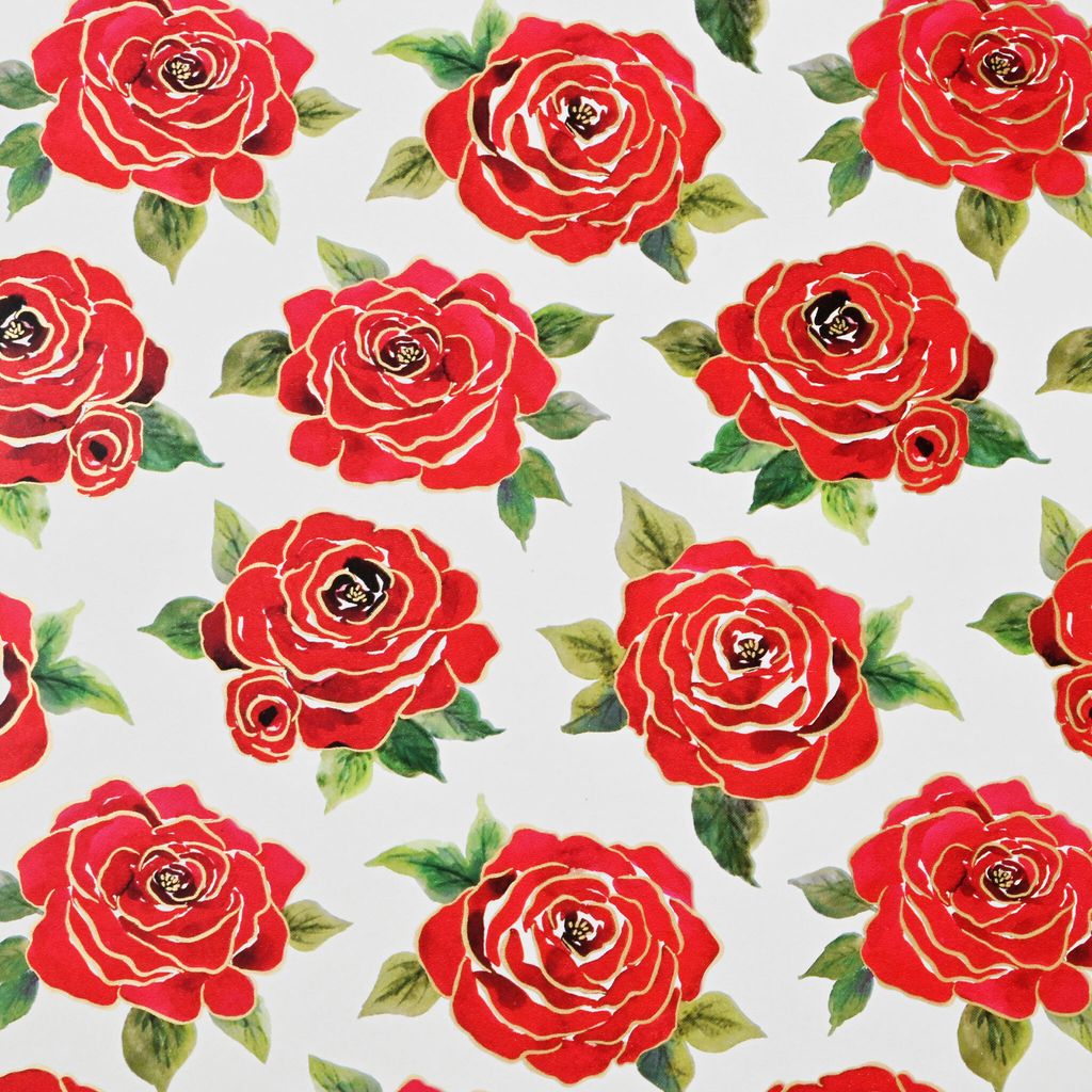 Geschenkpapier Rosen 70cm x 2m Rolle Rote Blumen Vintage Stil