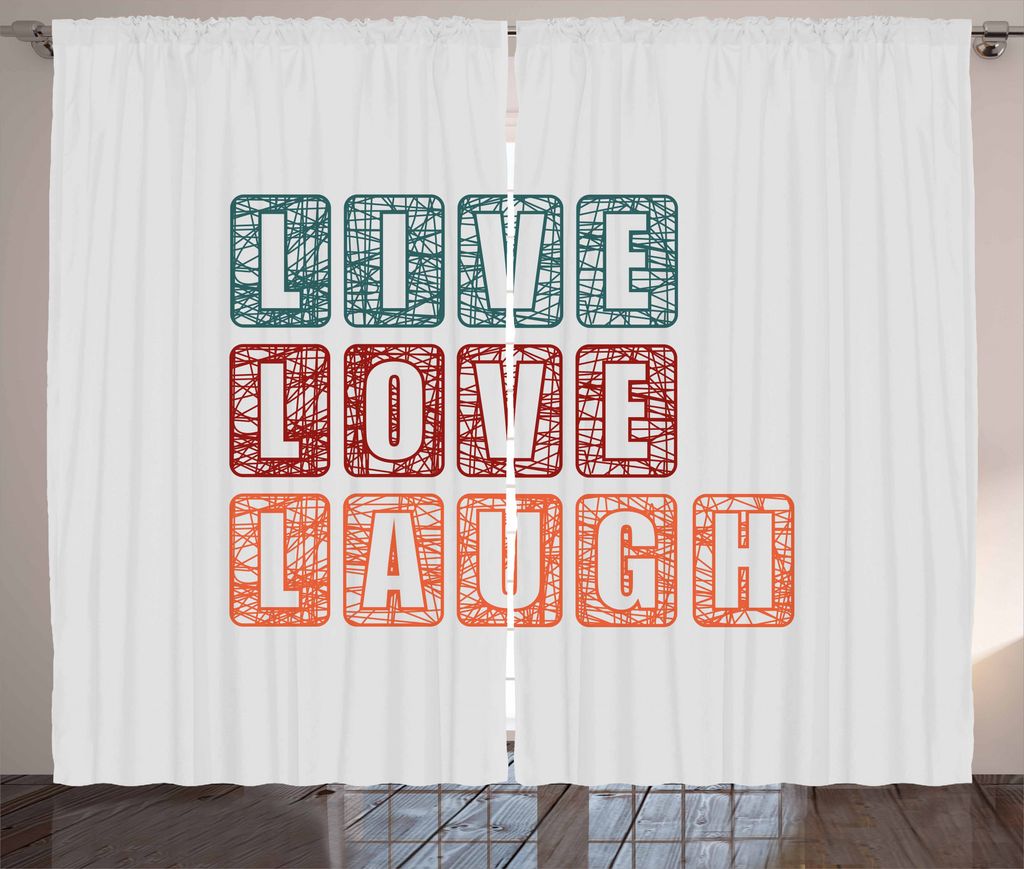 ABAKUHAUS Lebe lache Liebe Rustikaler Vorhang, Glücklicher Slogan, Wohnzimmer Universalband Gardinen mit Schlaufen und Haken, 280 x 175 cm, Orange...