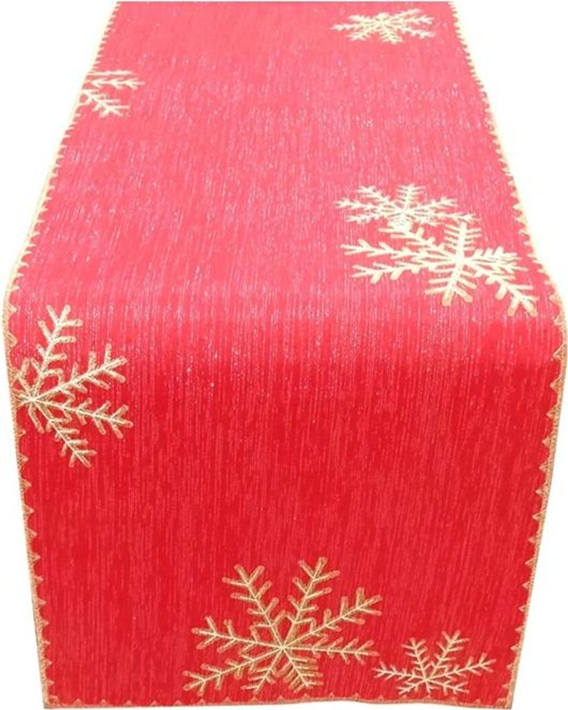 Tischdecke, Weihnachtstischdecke, glänzend, Schneeflocken 85x85 Rot
