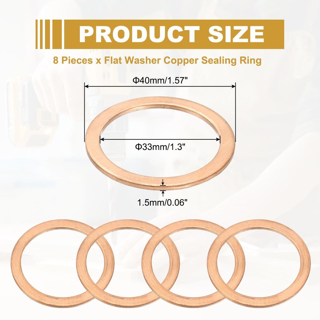 8 Stš¹ck Kupferdichtringe, M33 x 40mm Kupfer Flach Unterlegscheiben, Kupferringe Crush Washer fš¹r Schrauben Bolzen