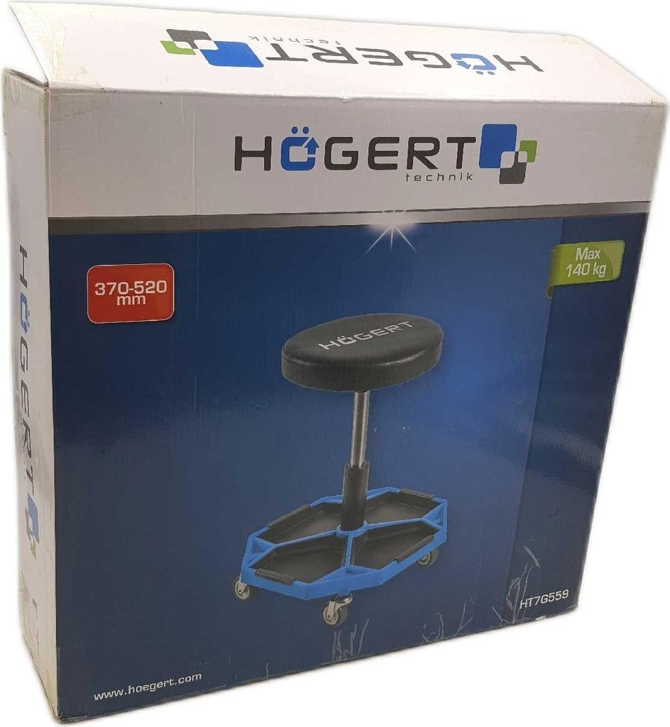 Högert Technik Tabouret Atelier Réglable - Siège Télescopique Charge 140 Kg - Tabouret Roulant Robuste