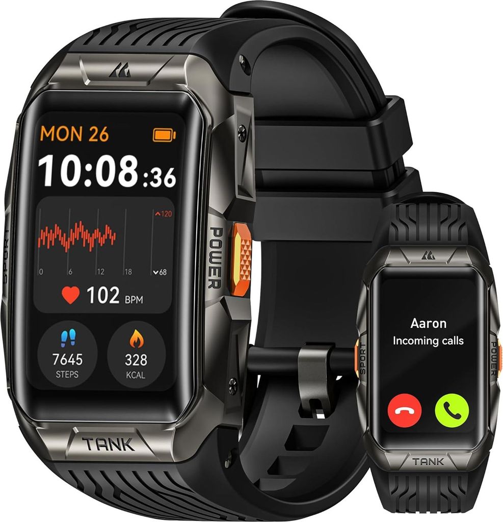 Kospet Tank X2 Smartwatch mit Telefonfunktion AMOLED Display 5 ATM wasserdicht 170 Sportmodi 60 Tage Akku Fitness Uhr für Android iOS