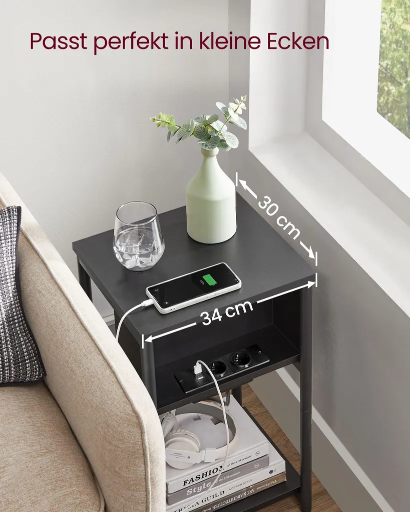 Bout de canapé avec prises AC et USB noir - Support pour pc et mobile - 5