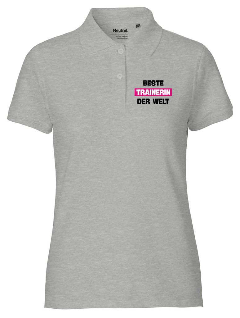 Huuraa Damen Polo Shirt Beste Trainerin der Welt S Sport Grey Bio Baumwolle Fairtrade Poloshirt Geschenkidee