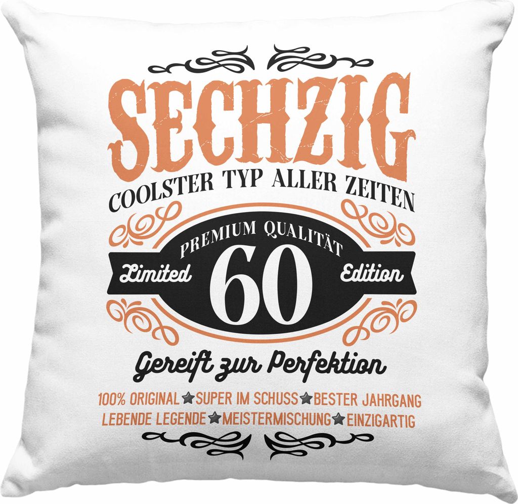 Trendation - 60. Geburtstag Deko-Kissen mit Füllung 40x40 Mann Geschenk 60er Geschenkidee 60 Vater Männer Lustig Geschenke 60 Jahre Alt Mann Män...